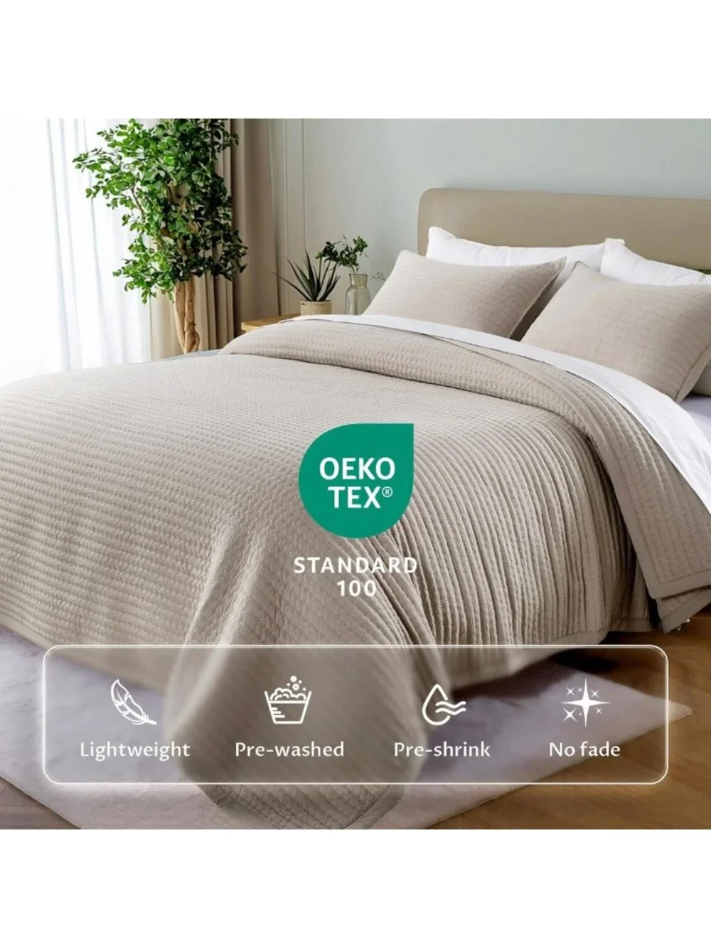 Soft Lightweight Oversized Queen Quilt Set 102x106, Cozy 3-Layer Bedding